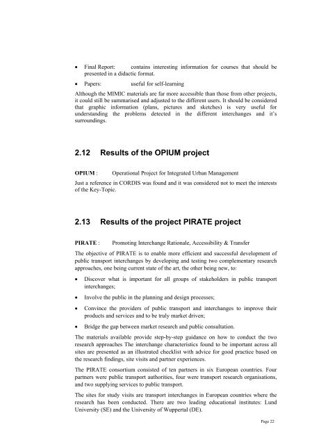 view summary (pdf) - PORTAL - Promotion of results in Transport ...