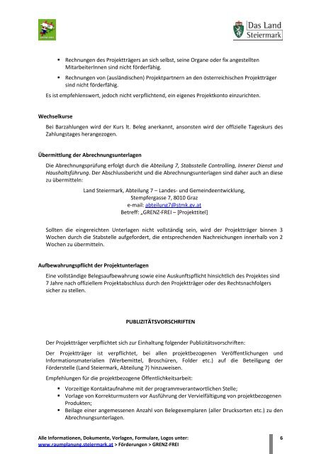 Merkblatt zur Umsetzung und Abrechnung - Raumplanung Steiermark