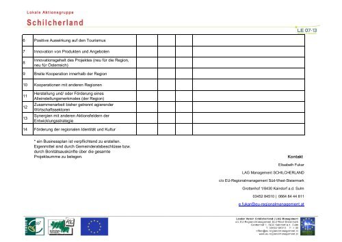 Kriterien zur Projektbeurteilung in der LAG Schilcherland