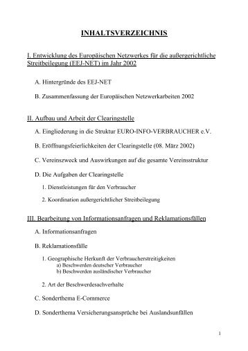 inhaltsverzeichnis - Europäisches Verbraucherzentrum Deutschland