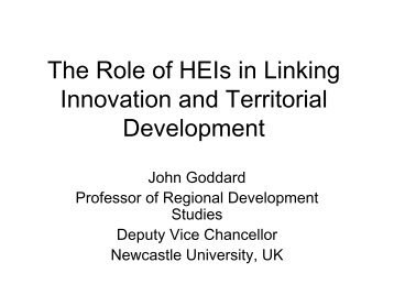The Role of HEIs in Linking Innovation and Territorial Development
