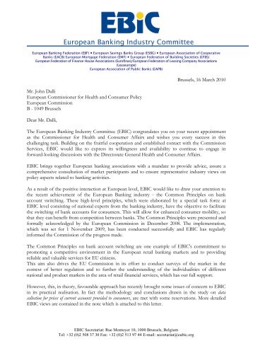 Letter to Commissioner John Dalli - European Banking Industry ...