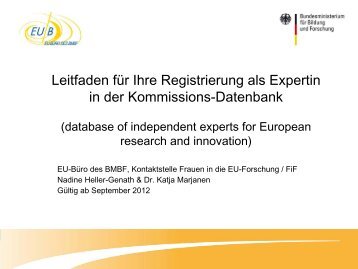 Leitfaden für Ihren Eintrag in die Datenbank - EU-Büro des BMBF