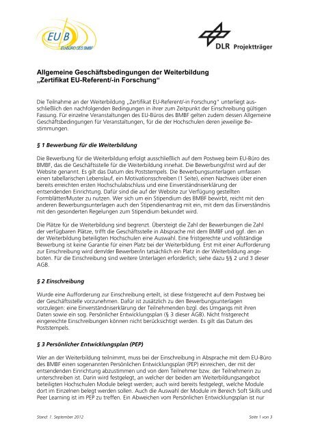 Allgemeine Geschäftsbedingungen der Weiterbildung "Zertifikat EU ...