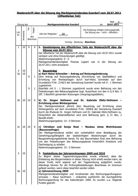 Niederschrift über die Sitzung vom 28.07.2011 - Markt Euerdorf