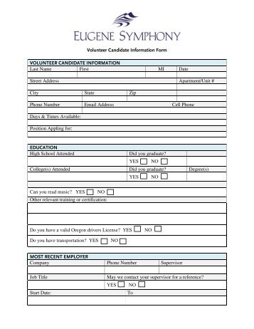 Volunteer Application Form - Eugene Symphony