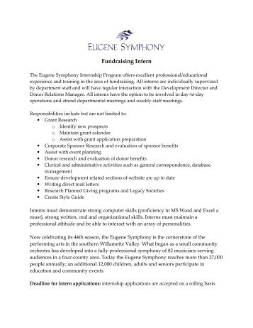 Development Internship - Eugene Symphony