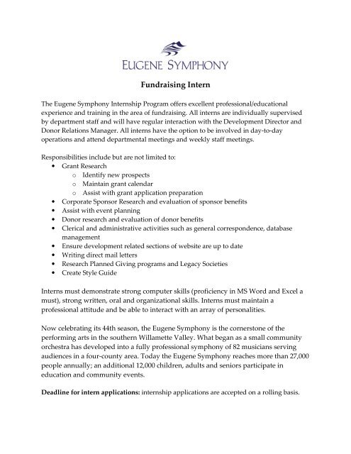 Development Internship - Eugene Symphony