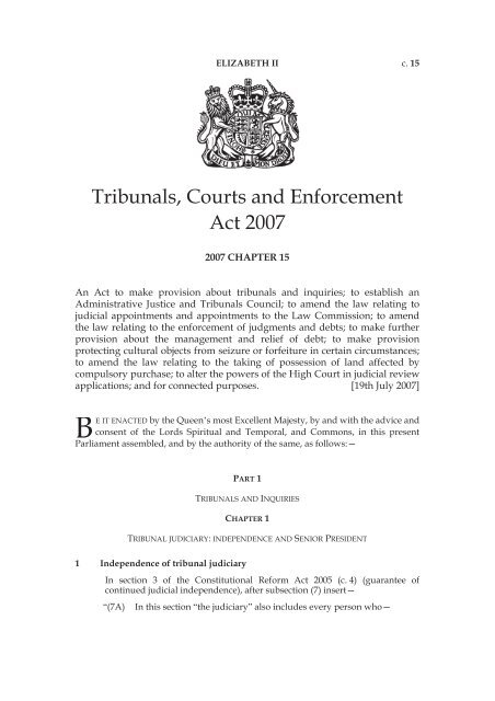 Tribunals, Courts and Enforcement Act 2007 - Legislation.gov.uk