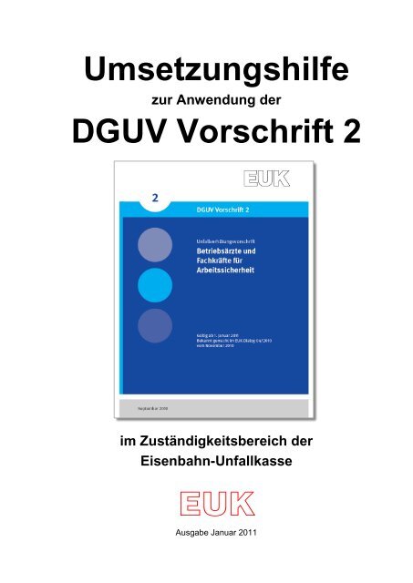 zur Anwendung der DGUV Vorschrift 2 - Eisenbahn-Unfallkasse