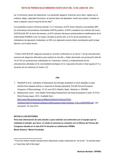 EULAR 2013 Congreso Anual Europeo de Reumatología Madrid ...