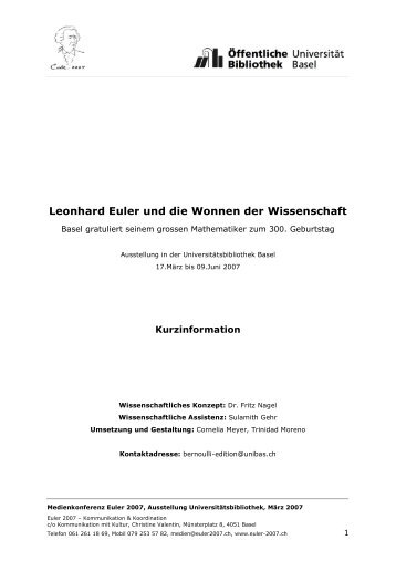 Leonhard Euler und die Wonnen der Wissenschaft - Euler 2007