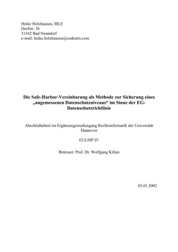 Die Safe-Harbor-Vereinbarung als Methode zur ... - Eulisp.com