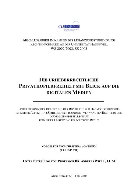 Die Urheberrechtliche Privatkopierfreiheit Mit Blick Auf Eulisp Com Die Urheberrechtliche Privatkopierfreiheit Mit Blick Auf Eulisp Com