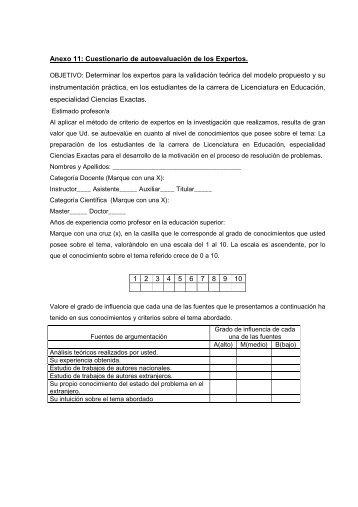 Anexo 11: Cuestionario de autoevaluación de los ... - Eumed.net