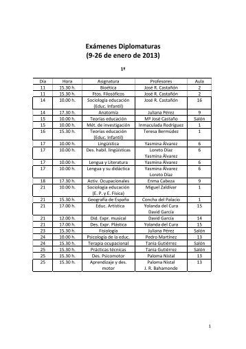 Exámenes Diplomaturas (9-26 de enero de 2013)