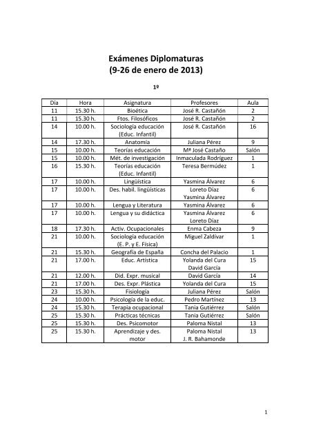 Exámenes Diplomaturas (9-26 de enero de 2013)