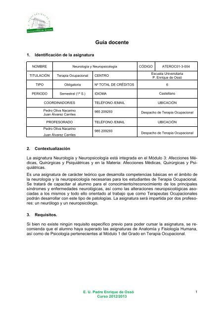 Neurología y Neuropsicología - Escuela Universitaria Padre Enrique ...