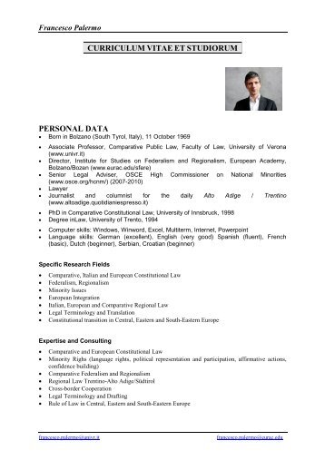 CURRICULUM VITAE ET STUDIORUM PERSONAL DATA - EURAC