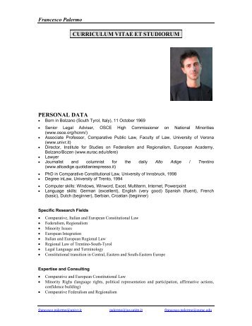 CURRICULUM VITAE ET STUDIORUM PERSONAL DATA - EURAC