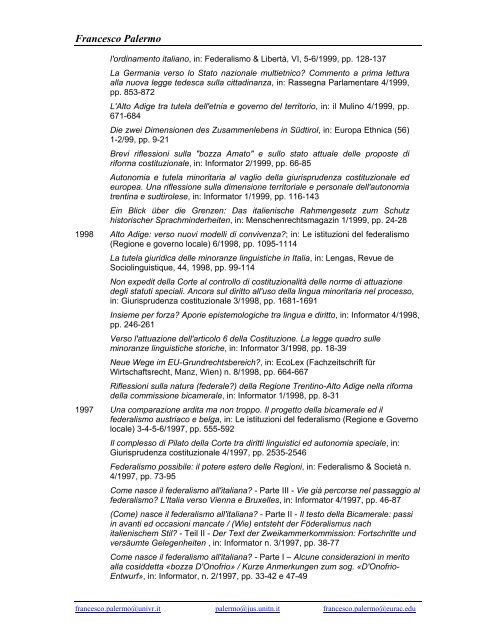 CURRICULUM VITAE ET STUDIORUM PERSONAL DATA - EURAC