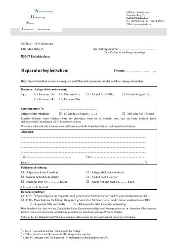 Reparaturbegleitschein - Euracom