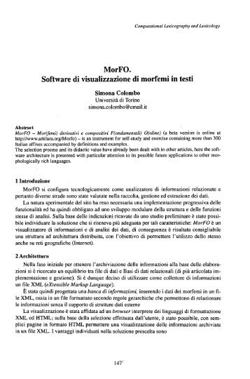 MorFO. Software di visualizzazione di morfemi in testi - Euralex