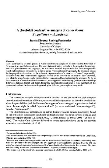 A (twofold) contrastive analysis of collocations: Fr.patience ... - Euralex