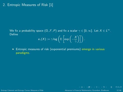 Entropy Coherent and Entropy Convex Measures of Risk - Eurandom