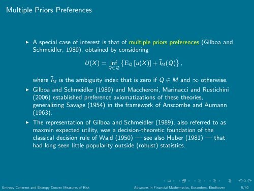 Entropy Coherent and Entropy Convex Measures of Risk - Eurandom