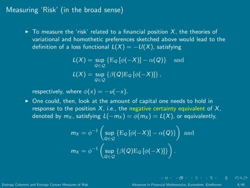 Entropy Coherent and Entropy Convex Measures of Risk - Eurandom