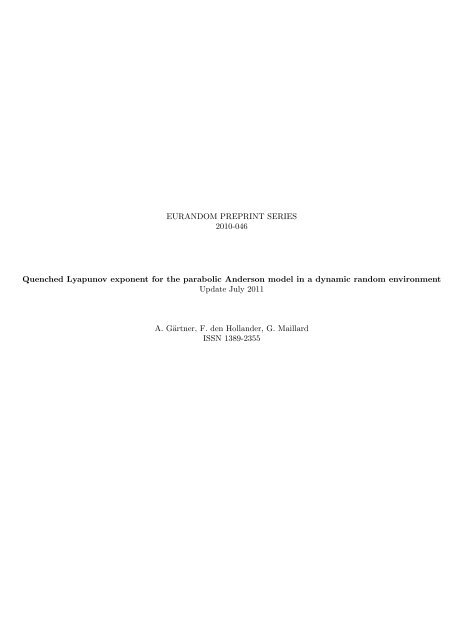 Quenched Lyapunov exponent for the parabolic ... - Eurandom