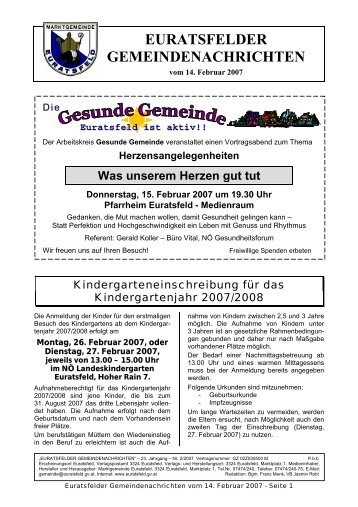 euratsfelder gemeindenachrichten - Marktgemeinde Euratsfeld