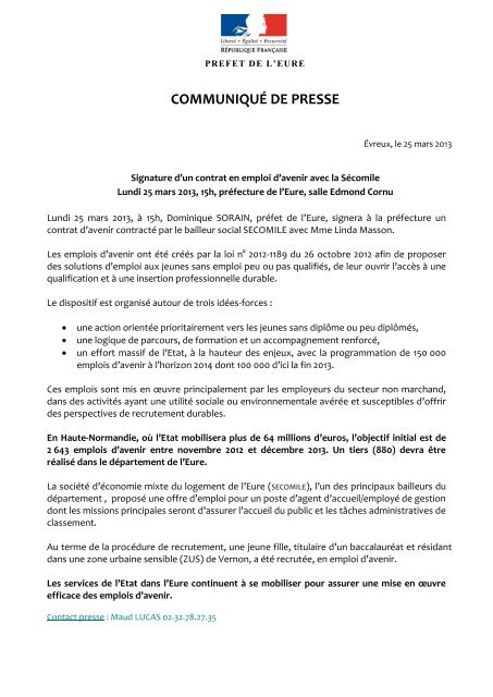 COMMUNIQUÉ DE PRESSE - Préfecture de l'Eure