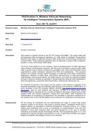 PhD Position in Wireless Vehicular Networking for ... - Eurecom