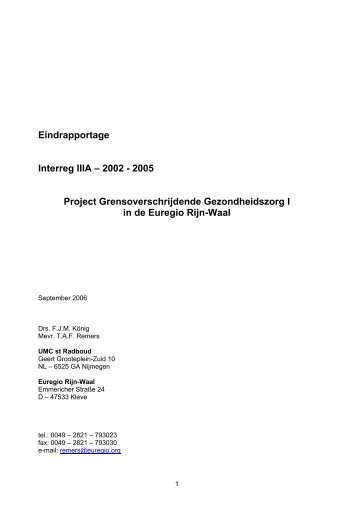 Eindbericht INTERREG IIIA 2002-2005 - bei der Euregio Rhein-Waal