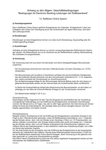 Raiffeisen Online Sparen Bedingungen 20101214