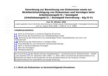Arbeitslosengeld II / Sozialgeld-Verordnung - Alg II-V - Eureka24.de