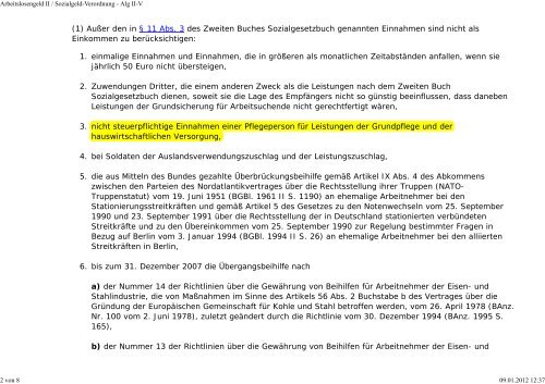 Arbeitslosengeld II / Sozialgeld-Verordnung - Alg II-V - Eureka24.de