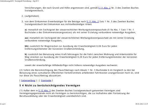 Arbeitslosengeld II / Sozialgeld-Verordnung - Alg II-V - Eureka24.de