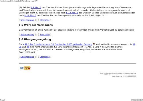 Arbeitslosengeld II / Sozialgeld-Verordnung - Alg II-V - Eureka24.de