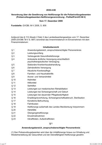 Verordnung über die Gewährung von Heilfürsorge für ... - Eureka24.de