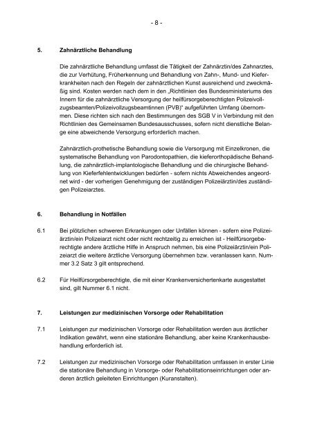 Verordnung über die freie Heilfürsorge der ... - Eureka24.de