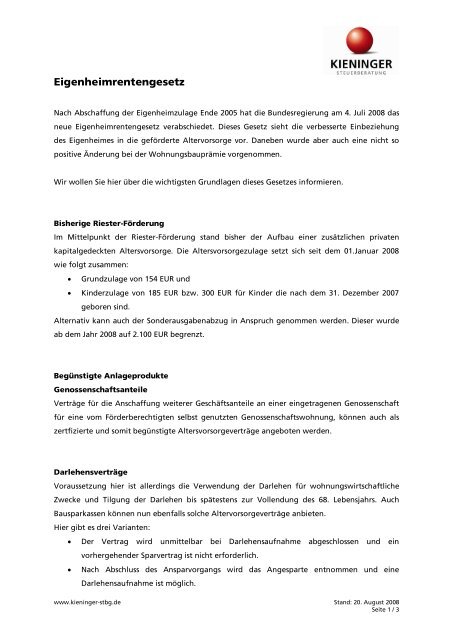 Eigenheimrentengesetz (EigRentG, auch ... - Eureka24.de