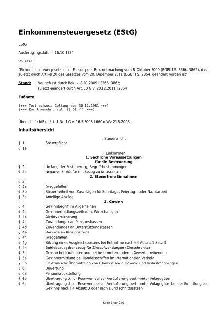Einkommensteuergesetz (EStG) - Eureka24.de