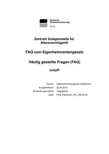 FAQ - Zentrale Zulagenstelle für Altersvermögen