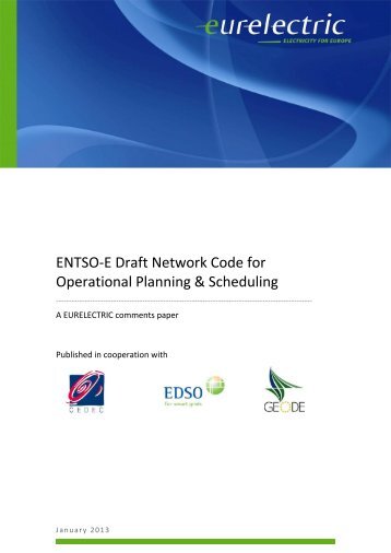 ENTSO-E Draft Network Code for Operational Planning ... - Eurelectric