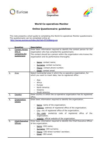World Co-operatives Monitor Online Questionnaire ... - Euricse