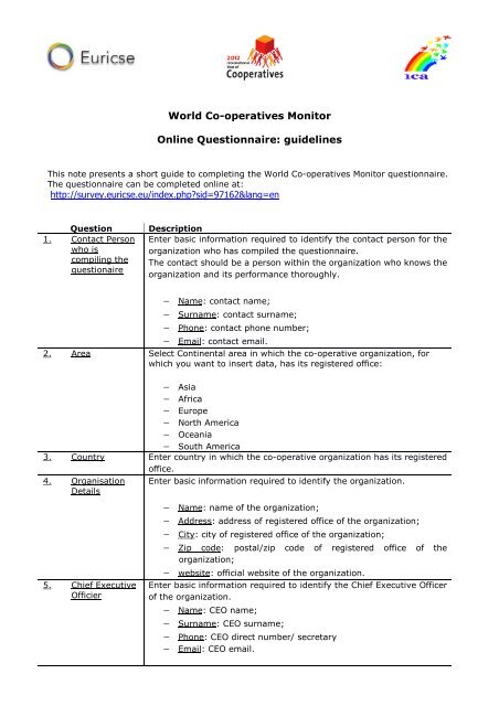 World Co-operatives Monitor Online Questionnaire ... - Euricse