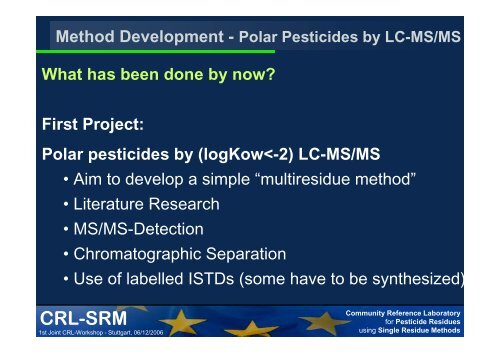 CRL for Single Residue Methods - EURL | Residues of Pesticides